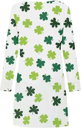 Miniatura 2 de Bonitos vestidos de jardín para mujer, de otoño e invierno, cuello redondo, manga larga, estampado del día de San Patricio