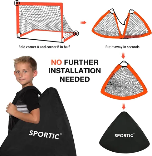 Miniatura 5 de Paquete de 2 redes de fútbol de 4 x 3 pies, porterías de fútbol para practicar niños para interiores y exteriores. Red de fútbol portátil con bolsa