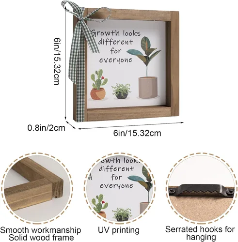 Miniatura 6 de Decoración de escritorio de oficina de 6 pulgadas, letrero de plantas de crecimiento de madera con aspecto diferente para todos, arte motivacional
