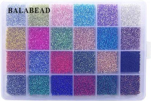 Miniatura 4 de Bala&Fillic Tamaño 12/0 Cuentas de semillas de vidrio alrededor de 24000 piezas en caja, 24 colores, cuentas de semillas transparentes de 0.079