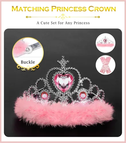 Miniatura 6 de Accesorios de disfraz de princesa BIBUTY, juego de 7 piezas para niñas pequeñas con corona de princesa, varita, guantes, collar, aretes, pulsera