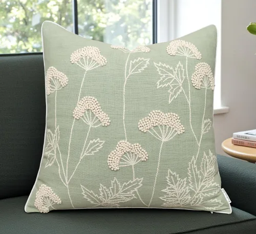 Miniatura 7 de Rudransha Funda de almohada bordada a mano con flores silvestres, 18 x 18 pulgadas, algodón marfil, floreciente