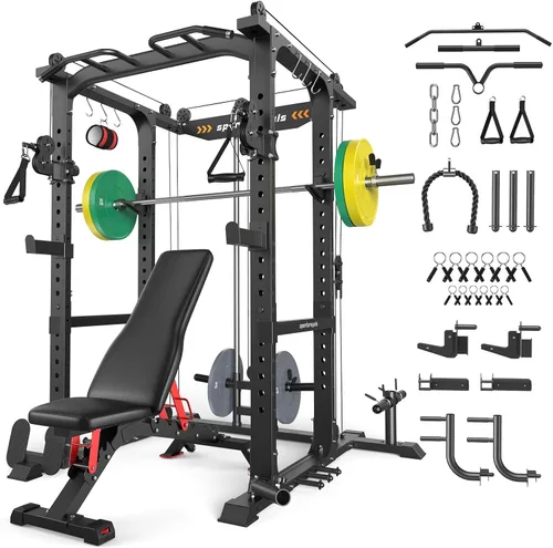 Miniatura 22 de Sportsroyals Jaula de Potencia, Rack de Potencia Multifuncional de 1600 libras con Sistema de Cruce de Cable Ajustable y Más Accesorios de Azul