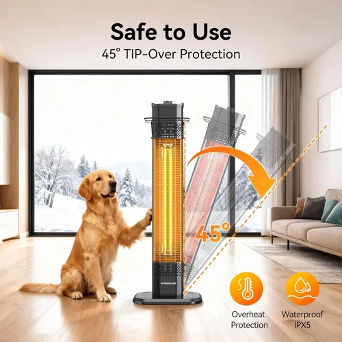 Miniatura 3 de VAGKRI - Calentador eléctrico para exteriores de patio, 1500 W, 91 cm de infrarrojos con 2 tubos de calor, 3 niveles, protección contra volcadura