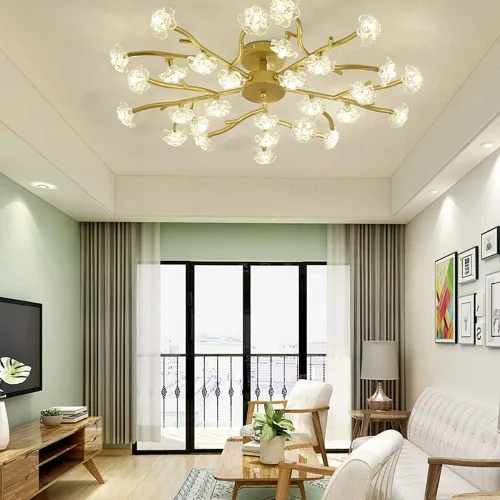 Miniatura 2 de Lámpara de araña de Cristal, moderna y sencilla, luz LED de techo, 10 Luces, para cocina, comedor, sala de Estar, Dorada, 18 Luces