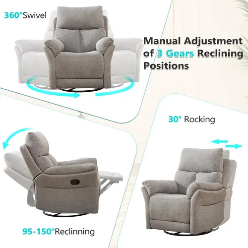 Miniatura 9 de ANJ Silla reclinable giratoria, silla reclinable manual de tela para guardería, sofá mecedora individual, asiento de cine en casa para sala de Azul