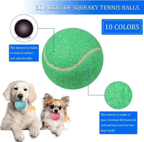 Miniatura 2 de Liliful 50 pelotas de tenis chirriantes para perros de 2.5 pulgadas para jugar con mascotas, perros medianos y grandes, pelotas para entrenamiento