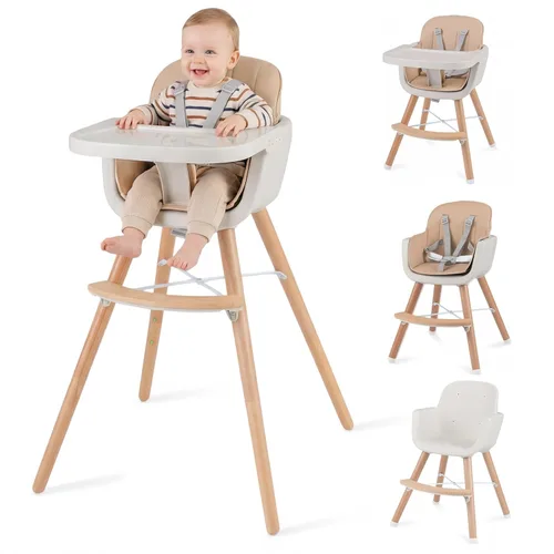 Miniatura 12 de HONEY JOY Silla alta para bebé, silla alta 6 en 1 de madera Eat & Grow con bandeja extraíble, arnés de 5 puntos, cojín de poliuretano y reposapiés