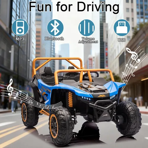 Miniatura 6 de 2026 XXXL 24V 4WD 2 plazas UTV todoterreno 4x4 a batería eléctrico de juguete con control remoto para niños y niñas, UTV 4 ruedas con música, Azul