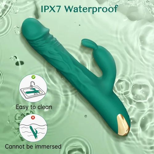 Miniatura 6 de Vibrador de punto G de empuje de conejo para mujeres, 5 modos de empuje y 10 vibraciones Realistic Body-Safe Silicone Dildo Clitoral Stimulation