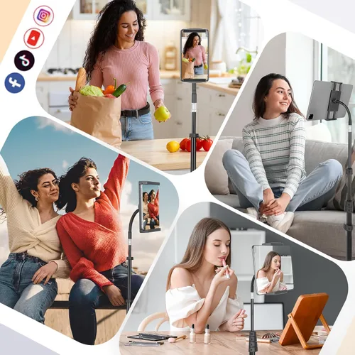 Miniatura 6 de Aureday Soporte de Piso para iPad, Soporte Trípode para iPad de Altura Ajustable de 67", Soporte para Tablet con Soporte Extensible para iPad mini
