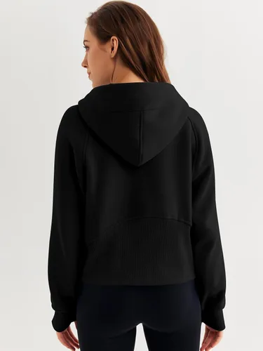 Miniatura 5 de WYNNQUE Sudadera corta con capucha para mujer, manga larga, forro polar, media cremallera, ropa de otoño