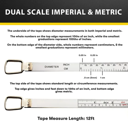 Miniatura 7 de Perfect Pi - Cinta métrica de diámetro y circunferencia – Cinta métrica imperial y métrica de 1/2 pulgadas por 12 pies / 3.5 m – Uso para medir