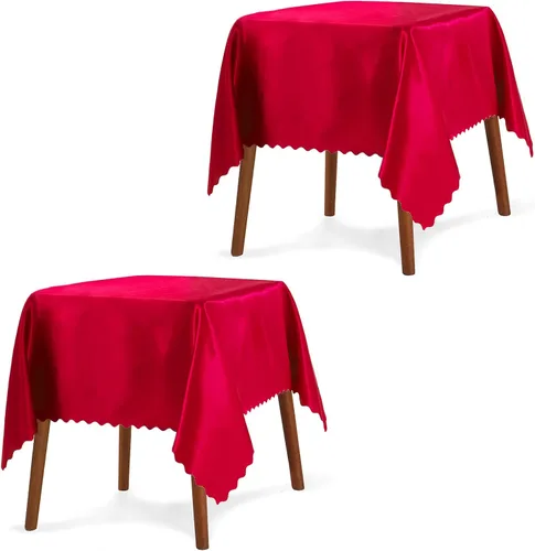 Miniatura 19 de P Pothuiny Paquete de 2 manteles rectangulares de satén color rosa intenso de 60 x 84 pulgadas, manteles de satén superpuestos de tela suave Rosa Hot