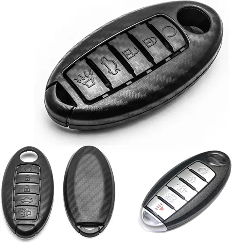 x xotic tech Funda de carcasa para llavero de ABS con patrón de fibra de carbono negro mate, compatible con Nissan Titan Altima GT-R 370Z Maxima