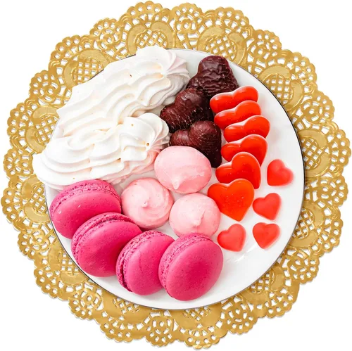 Miniatura 4 de 100 manteles individuales redondos de 12 pulgadas con encaje dorado para pasteles, manualidades, fiestas, bodas, decoración de vajilla, 100