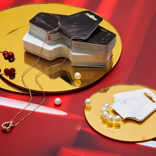 Miniatura 5 de Hicarer Juego de 800 piezas de soporte para aretes, collares, tarjetas, joyas, 200 tarjetas de presentación de mármol, 200 bolsas autosellantes, 400