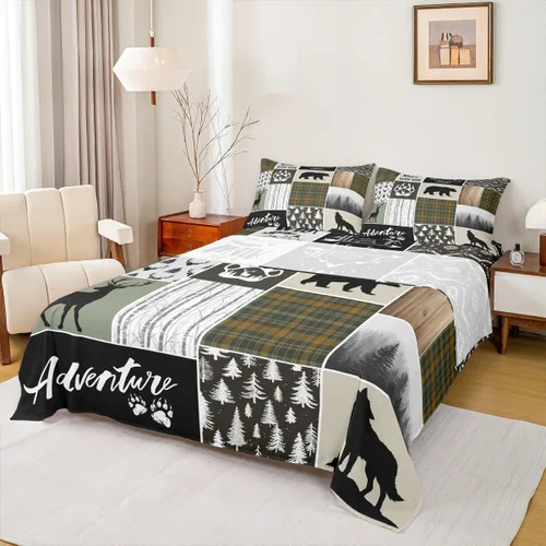 Miniatura 12 de Manfei Juego de sábanas rústicas de ciervo de oso de ciervo, aventura y caza de lobos para niños, niñas y adultos, decoración de habitación