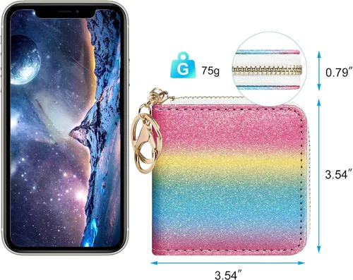 Miniatura 15 de GEEAD - Monedero pequeño con purpurina para mujer o niña, con anillo para llavero