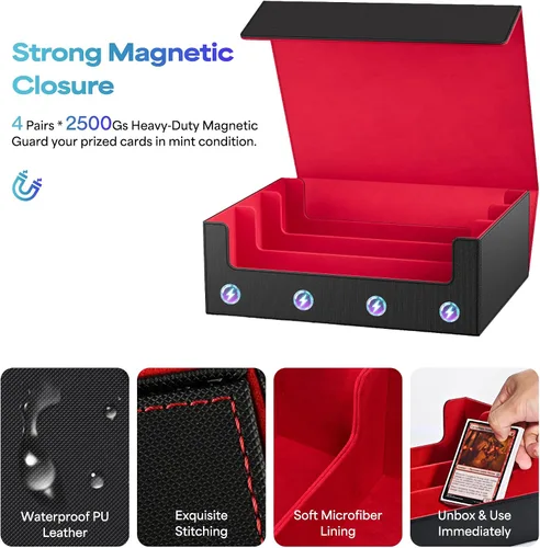 Miniatura 5 de UAONO Caja de almacenamiento para tarjetas coleccionables, capacidad para 1800 tarjetas con 10 divisores y 3 tapones, cierre magnético, funda