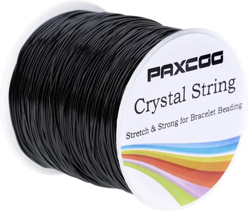 Paxcoo Cuerda elástica para pulseras, 0.031 in, color negro, cuerda elástica para joyería, hilo para pulseras, collares, cuentas y fabricación de