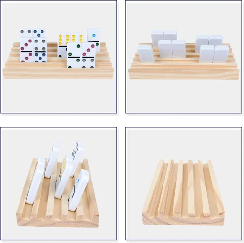 Miniatura 5 de GOTHINK Juego de 8 bandejas de madera para dominó de tren mexicano, juegos de dominó, azulejos de dominó, accesorios de tren mexicano para adultos