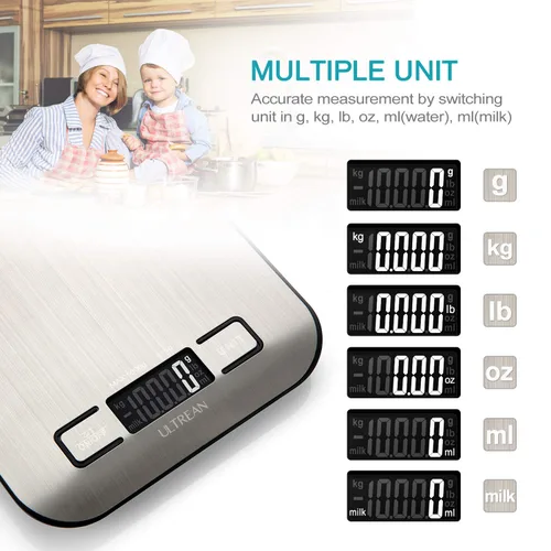 Miniatura 2 de Ultrean Báscula de alimentos, báscula digital de cocina con pantalla LCD, peso gramos y onzas para hornear, cocinar y preparar comidas, 6