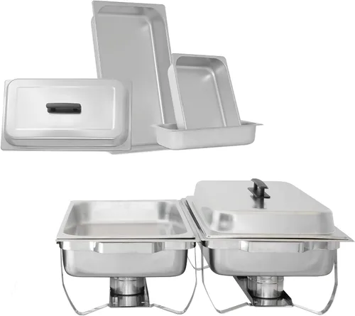 Miniatura 9 de Tiger Chef 8 cuartos de galón, Chafer Tamaño Completo Acero Inoxidable 2 charolas de medio tamaño y Carcasa de tacto frío de plástico., Plateado