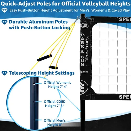 Miniatura 3 de Park & Sun Sports Spectrum Classic: Sistema de red de voleibol profesional ajustable para exteriores