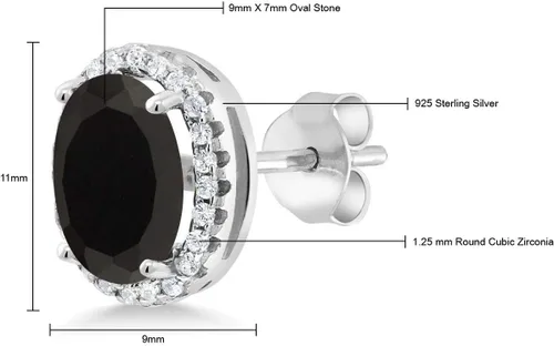 Miniatura 7 de Gem Stone King Aretes de plata de ley 925 con halo de ónix negro para mujer
