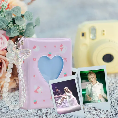 Miniatura 5 de CCINEE Juego de 2 portatarjetas Kpop para tarjetas fotográficas, mini álbum de fotos Kpop con colgante de cristal y lindas calcomanías, corazón