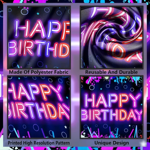 Miniatura 3 de Cartel de neón de feliz cumpleaños, decoración temática de graffiti brillante para hombres y mujeres, suministros de fiesta de cumpleaños de neón