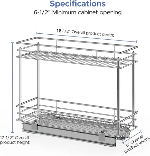 Miniatura 7 de LOVMOR Organizador y almacenamiento de armario extraíble (5 pulgadas de ancho x 21 pulgadas de profundidad) de 2 niveles para gabinete de base
