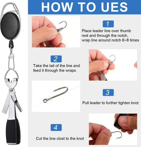 Miniatura 4 de 8 piezas de herramientas de pesca con mosca, accesorios que incluyen 4 en 1 línea de mosca cortadora de nudos negros, línea de pesca, pinza