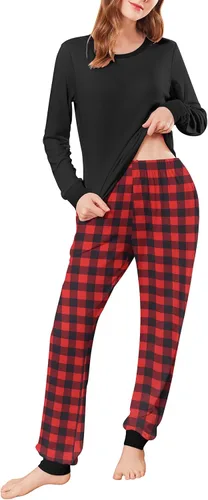 Miniatura 157 de Ekouaer Conjunto de pijama de manga larga para mujer, ropa de dormir suave con cuello redondo y bolsillos