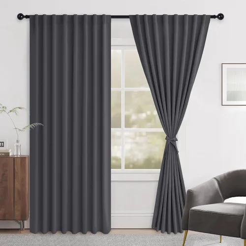 Miniatura 157 de Hiasan Cortinas opacas negras para dormitorio, cortinas opacas cortas de 45 pulgadas de largo, con aislamiento térmico, bolsillo para barra