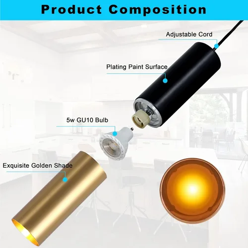 Miniatura 3 de Moderno juego de 3 mini lámparas colgantes de metal dorado negro lámparas de techo con bombilla LED colgante luz para cocina, isla, sala de estar