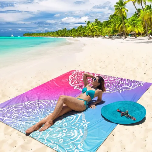 Miniatura 5 de WIWIGO Manta de playa a prueba de arena, extra grande, para adultos, impermeable, de secado rápido, libre de arena, hecha de poliéster de alta