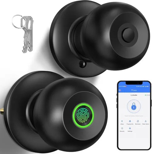 52HZ Pomo de puerta de huellas dactilares con cerradura, cerradura inteligente para puerta de dormitorio, cerradura biométrica de puerta con control
