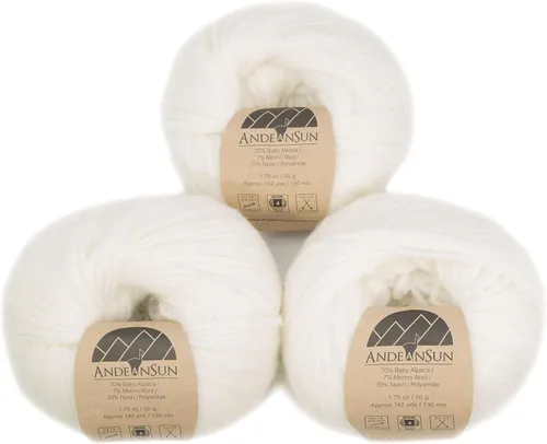 Miniatura 9 de Juego de 3 hilos de lana merino de alpaca bebé [426 yardas en total] gris claro, #4 peinado