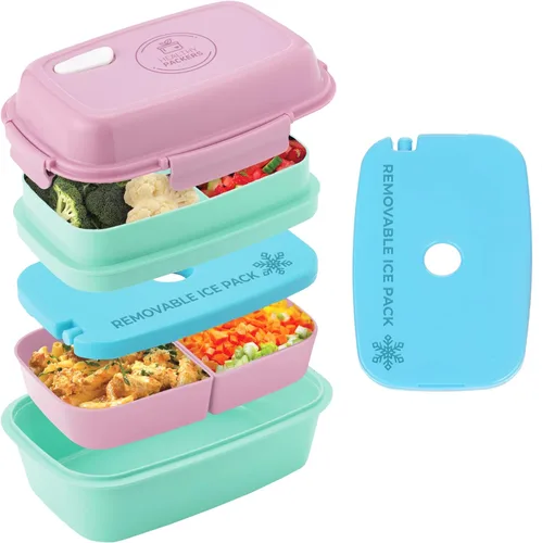 Ultimate Bento Box - Lonchera para niños y adultos con bolsa de hielo extraíble, a prueba de fugas, contenedor de alimentos con múltiples verde