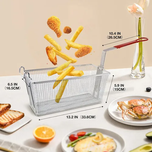 Miniatura 2 de Paquete de 4 cestas de acero inoxidable para freidora con asas antideslizantes, 13.25 x 6.5 x 6 pulgadas, cestas de papas fritas de grado comercial