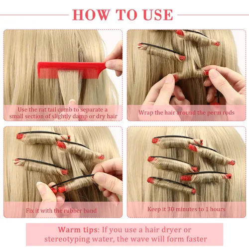 Miniatura 3 de 48 Piezas Varillas de Permanente para Cabello Varillas Cortas de Onda Fría Planchas de Plástico para Permanente Rulos Rizadores de Cabello con Peine
