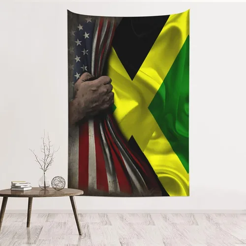 Tapiz de mitad de bandera estadounidense y bandera de Jamaica de 60 x 40 pulgadas, divertido tapiz estético, arte de pared para dormitorio, sala de