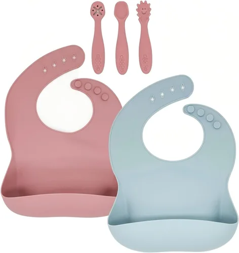 Miniatura 8 de Baberos de silicona para bebés, 2 unidades, con cucharas de silicona para bebés, impermeables, suaves