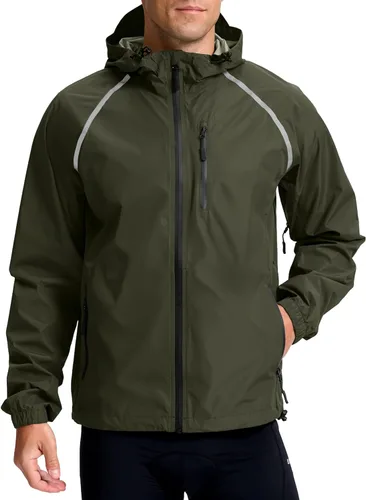 Bikewa - Chaqueta de lluvia para hombre, impermeable, para ciclismo, con capucha, ligera, plegable, cortavientos para bicicleta, chaqueta de running