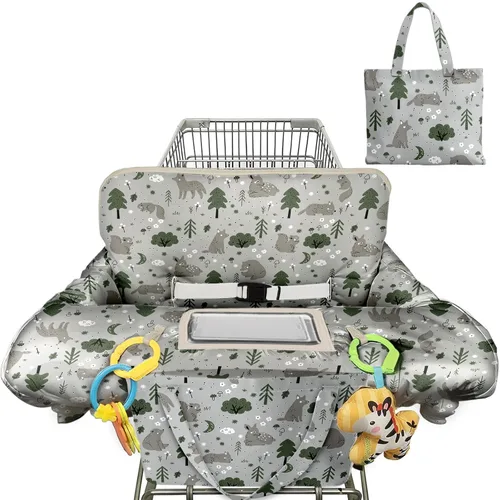 Miniatura 19 de Funda para carrito de compras para bebé, funda para silla alta 2 en 1, con arnés de seguridad, multifuncional, patrón de dinosaurio, color azul