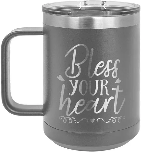 Miniatura 12 de BLESS YOUR HEART Taza de café blanca de 15 oz con tapa deslizante Taza de café de viaje aislada Ideas de regalos de cumpleaños o Navidad