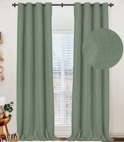 Miniatura 30 de 100% Blackout Shield Cortinas opacas de lino para dormitorio de 45 pulgadas de largo, cortinas beige con ojales para sala de estar, cortinas