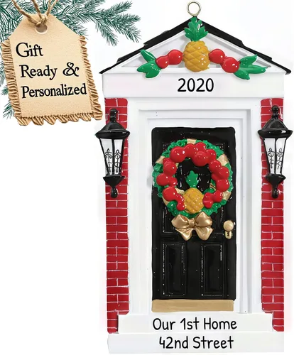 Miniatura 7 de Adorno personalizado de nuestro nuevo hogar 2025 Nombre y año personalizados Decoración de recuerdo de puerta marrón para propietario de casa